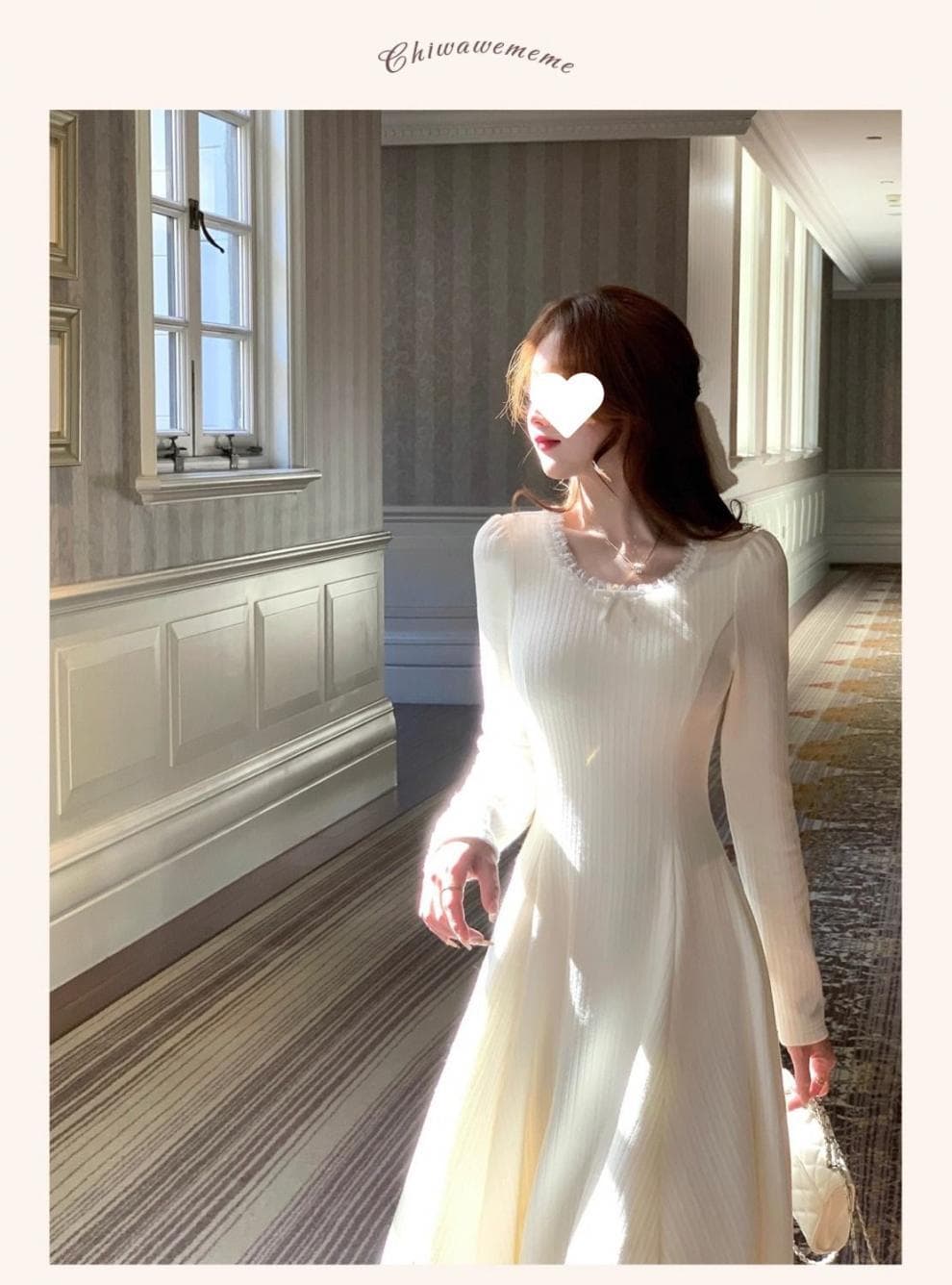 大人ワンピース ロング 優雅なプリーツニットワンピース