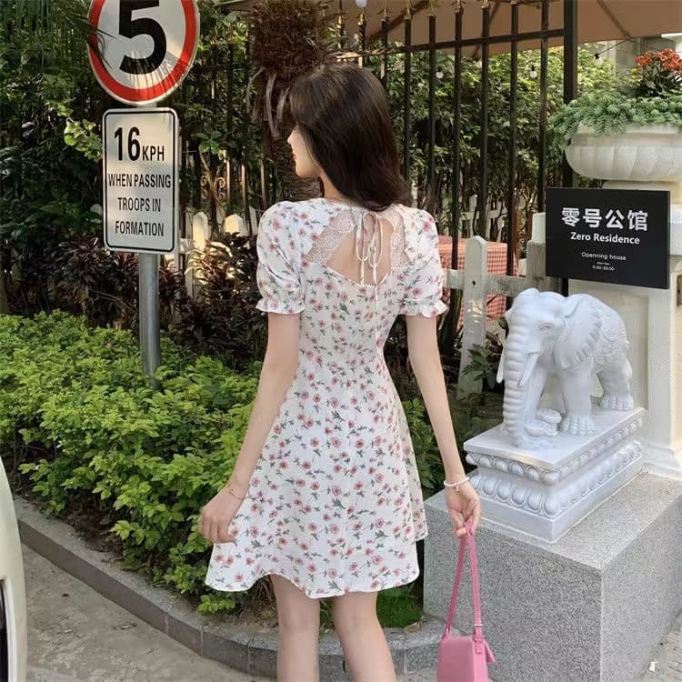 大人ワンピース ロング 上品華やかな花柄パフスリーブワンピース
