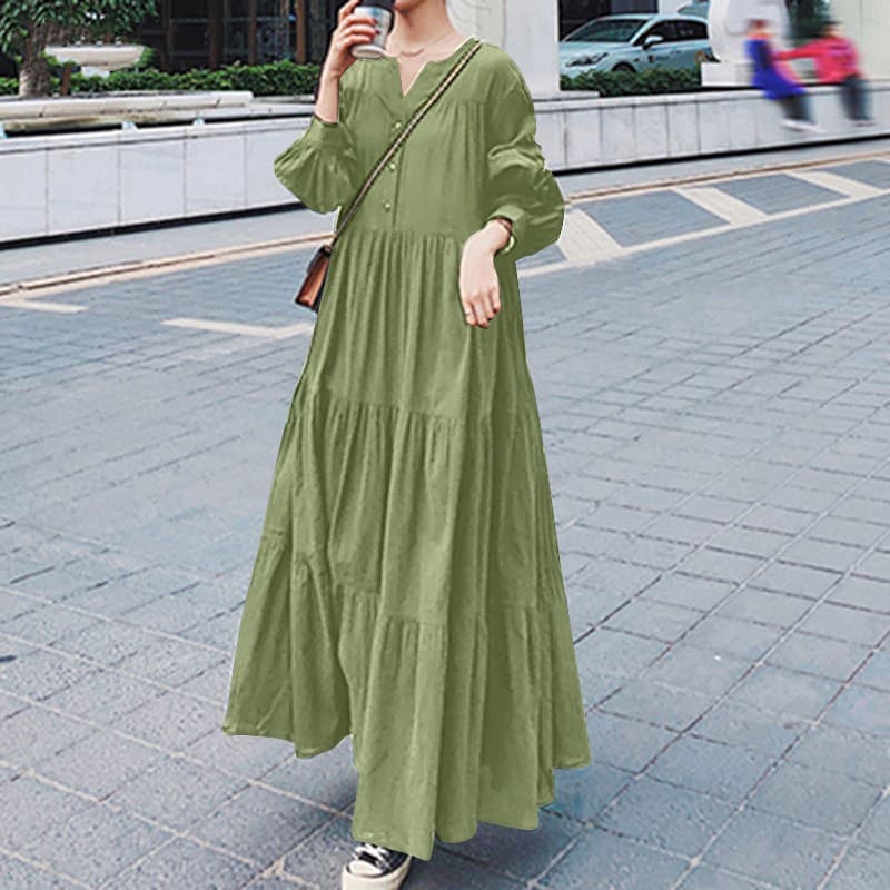 大人ワンピース ロング シンプル大人ゆったりティアードワンピース