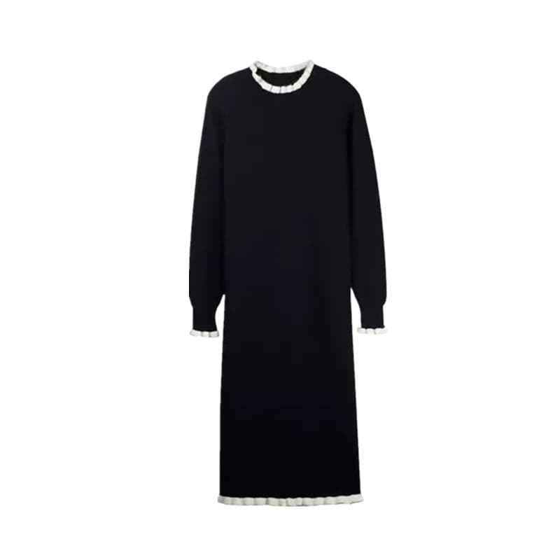 大人ワンピース ロング フリル裾付きニットワンピース