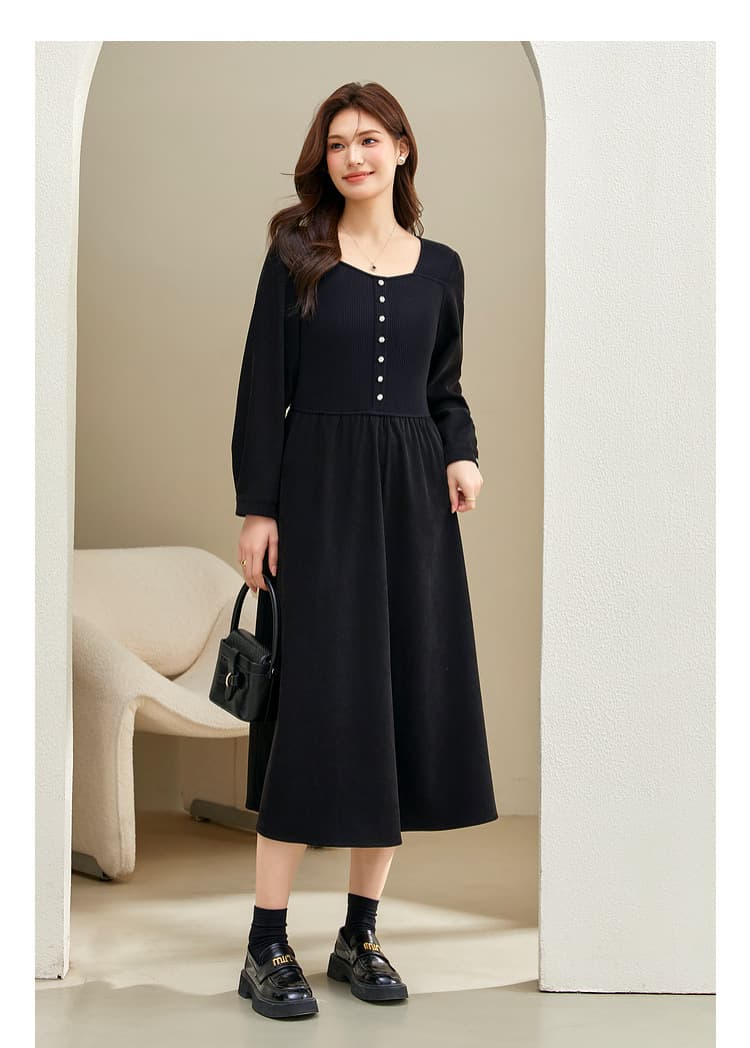 大人ワンピース ロング 上品シルエット リブニットワンピース