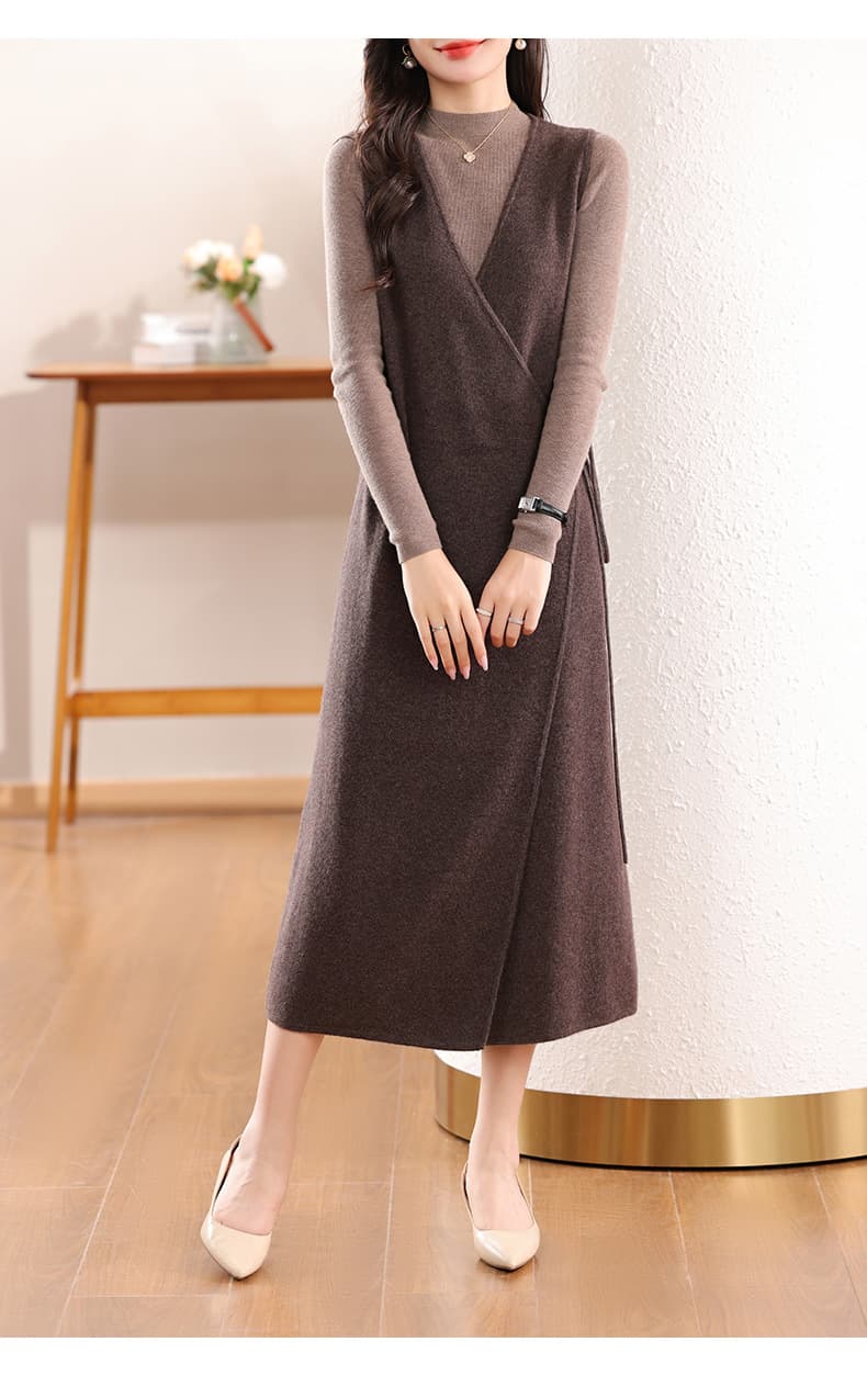 大人ワンピース ロング 上品ニットドレープロングワンピース