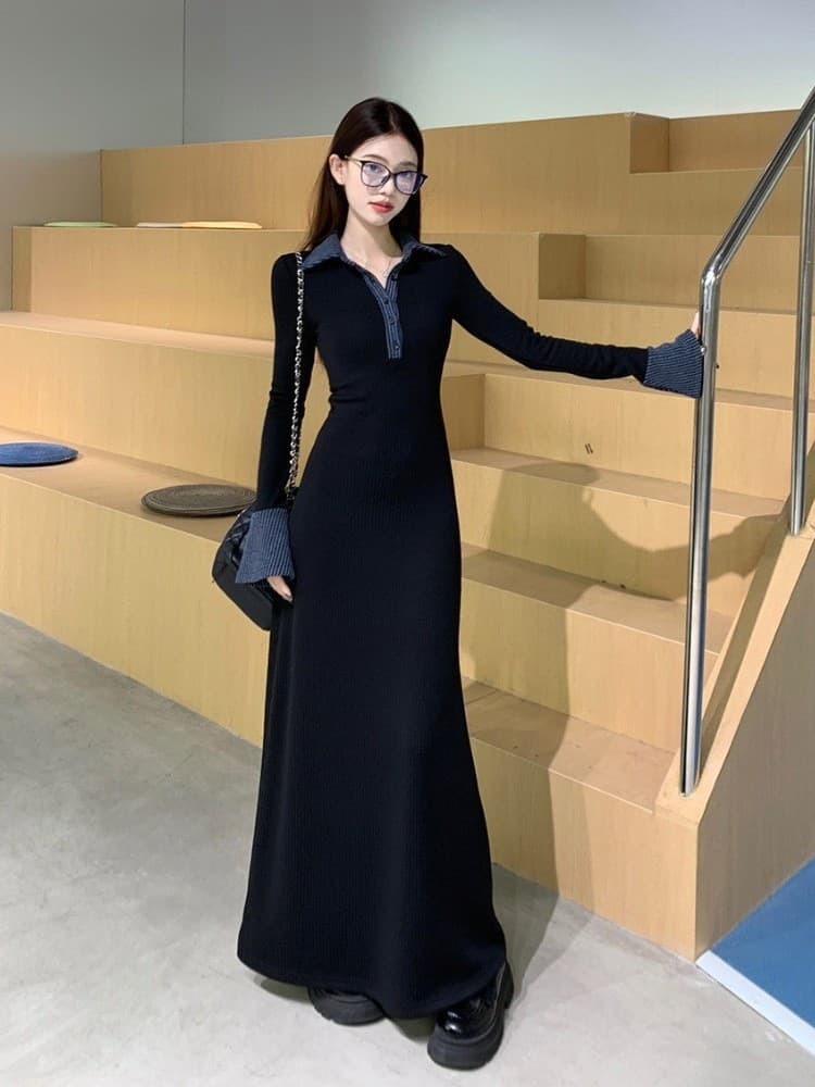 大人ワンピース ロング 細身シルエット 大人ロングワンピース