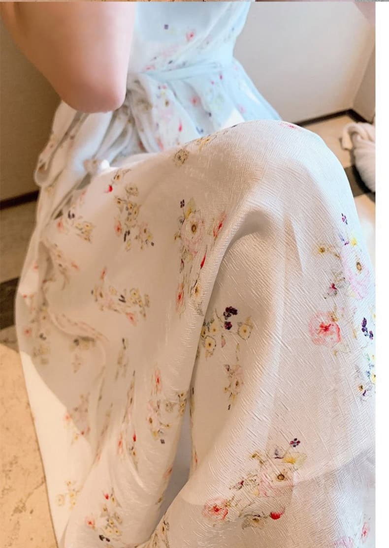 大人ワンピース ロング 花柄ノースリーブギャザーワンピース
