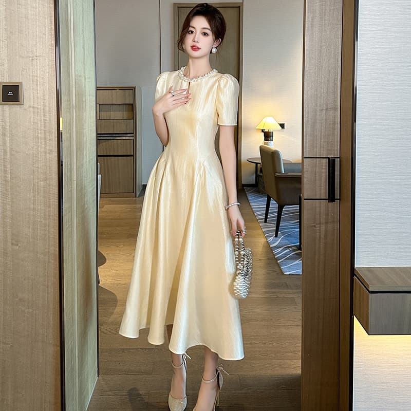 大人ワンピース ロング パール襟付きプリンセスワンピース