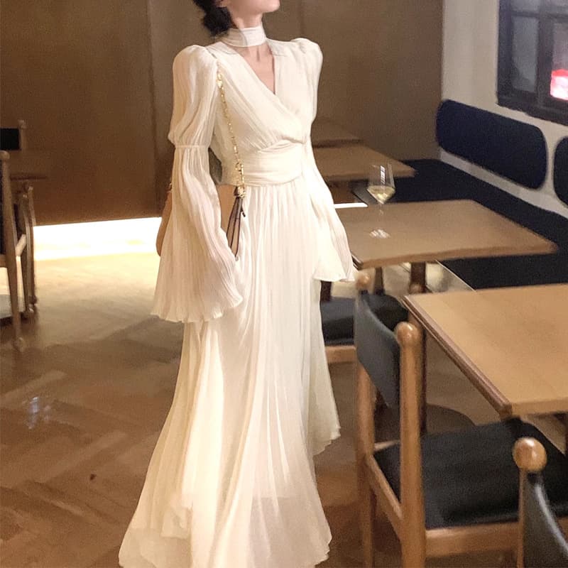大人ワンピース ロング ドレープギャザー プリーツ ワンピース