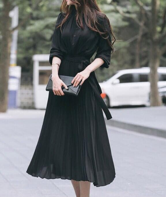 大人ワンピース ロング ふんわりプリーツワンピース