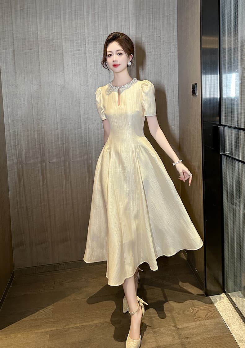 大人ワンピース ロング パール襟付きプリンセスワンピース