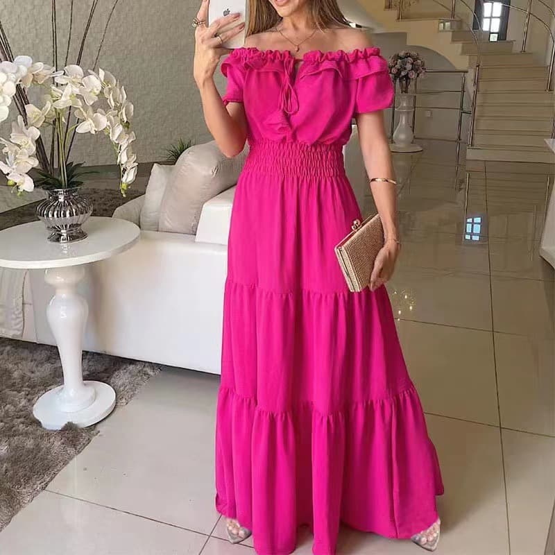 大人ワンピース ロング オフショルダーティアードワンピース
