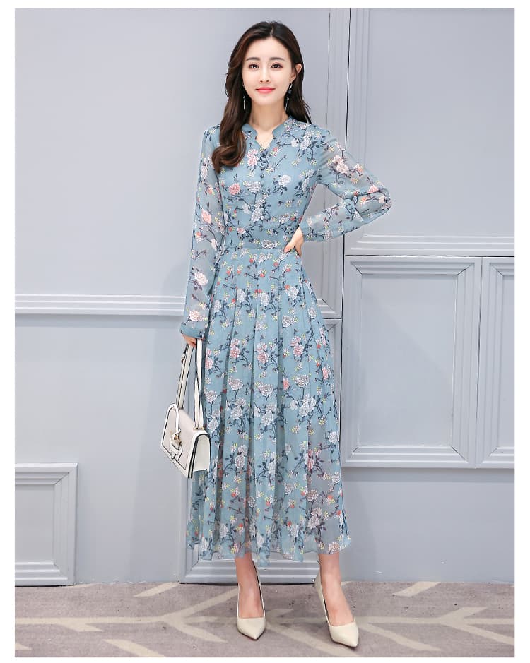 大人ワンピース ロング 花柄シフォンロングワンピース