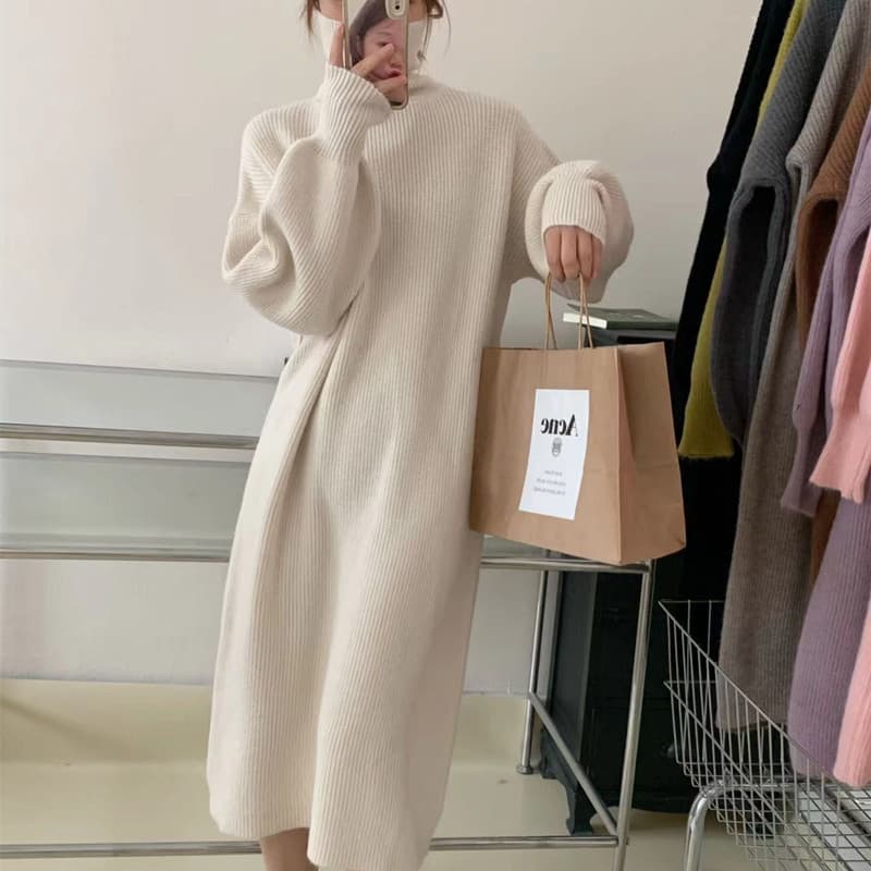 大人ワンピース ロング シンプル大人ニットワンピース