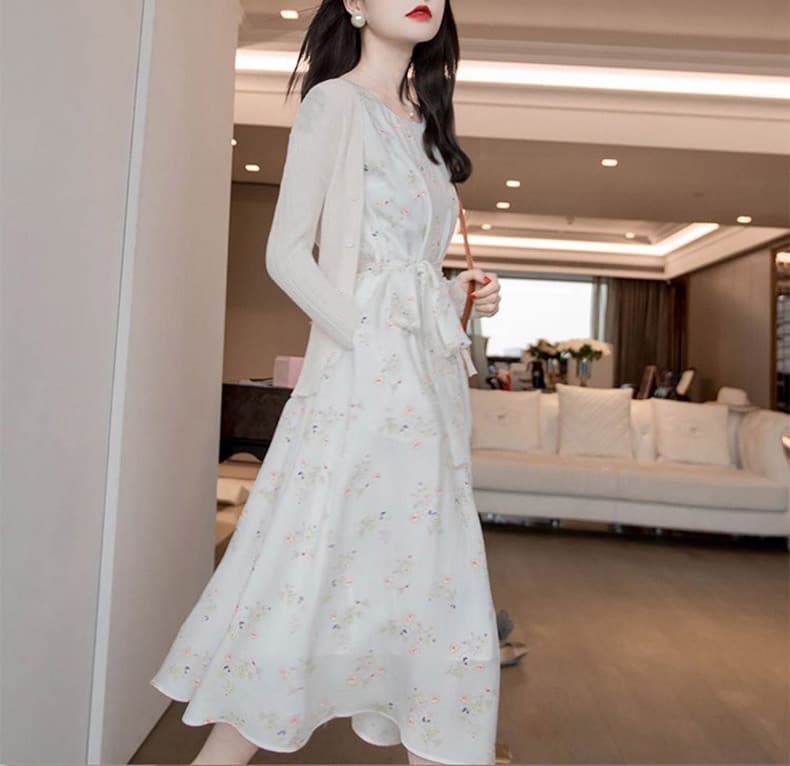 大人ワンピース ロング 花柄ノースリーブギャザーワンピース