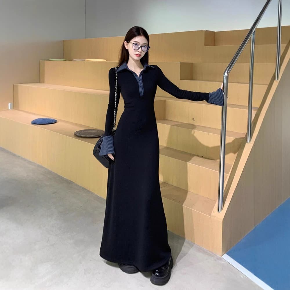 大人ワンピース ロング 細身シルエット 大人ロングワンピース