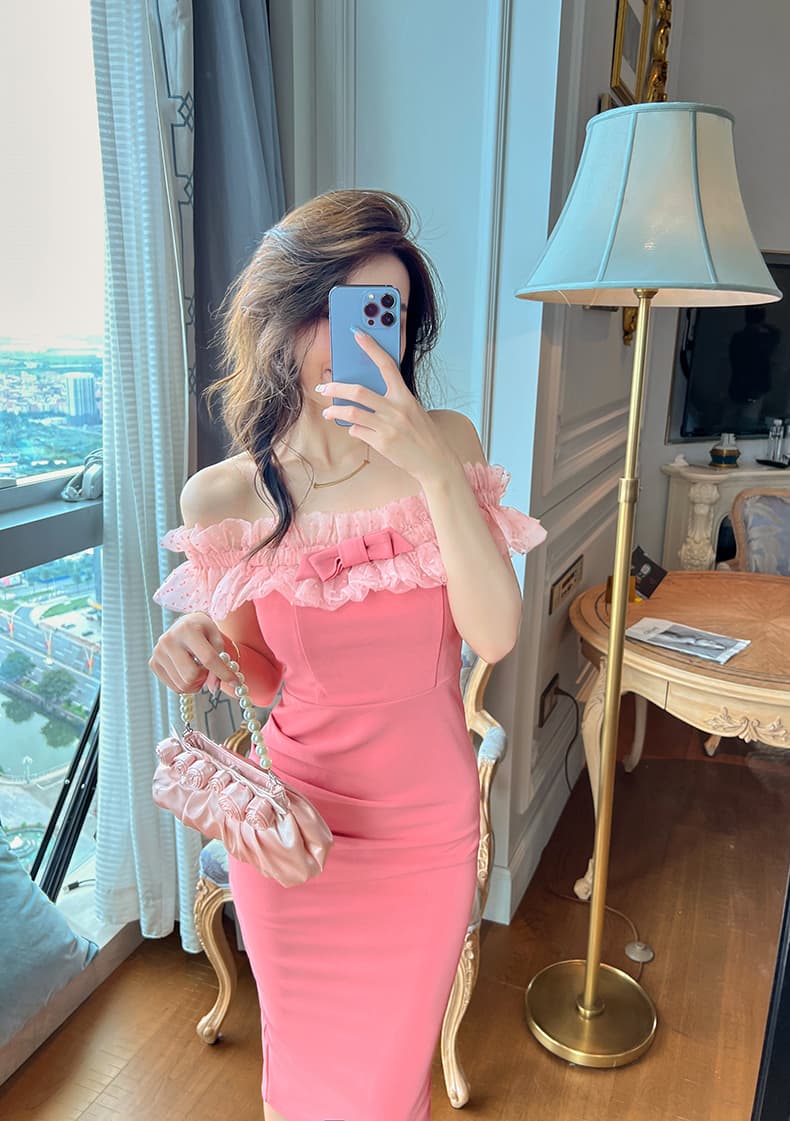 大人ワンピース ロング 優美なチュールフリルワンピース