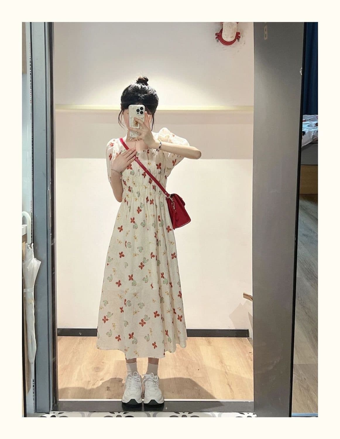 大人ワンピース ロング 花柄シャーリング大人ロングワンピース