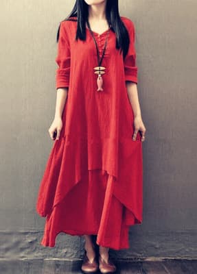 大人ワンピース ロング 重ね着風ゆったりワンピース
