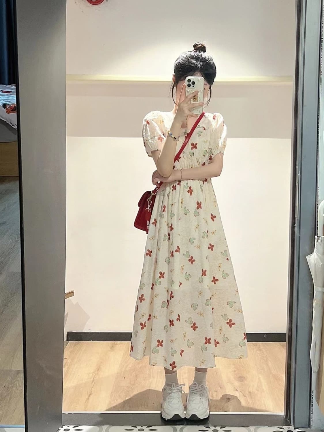 大人ワンピース ロング 花柄シャーリング大人ロングワンピース