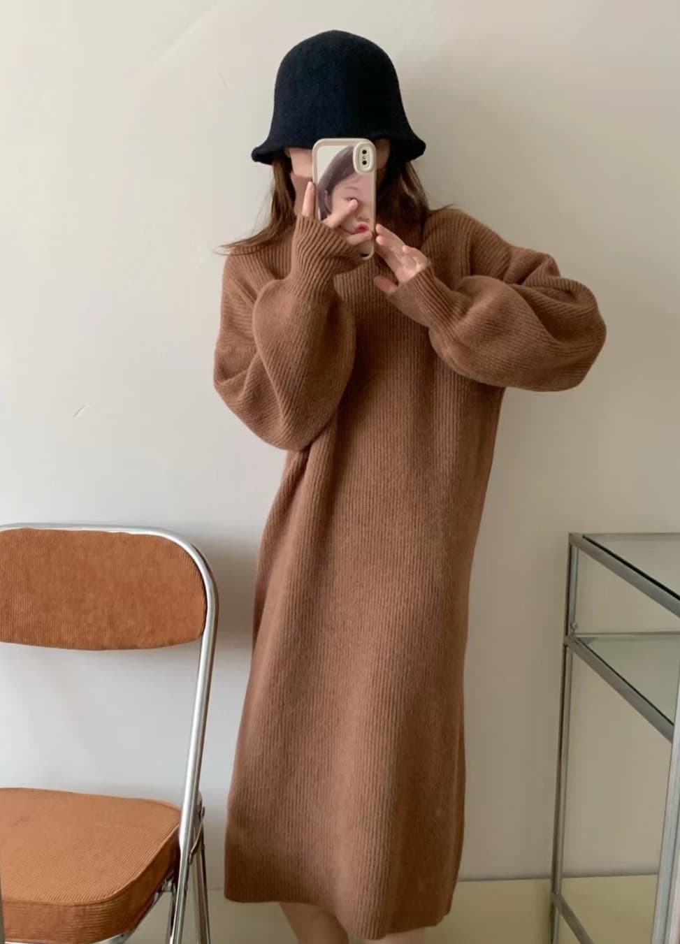 大人ワンピース ロング シンプル大人ニットワンピース