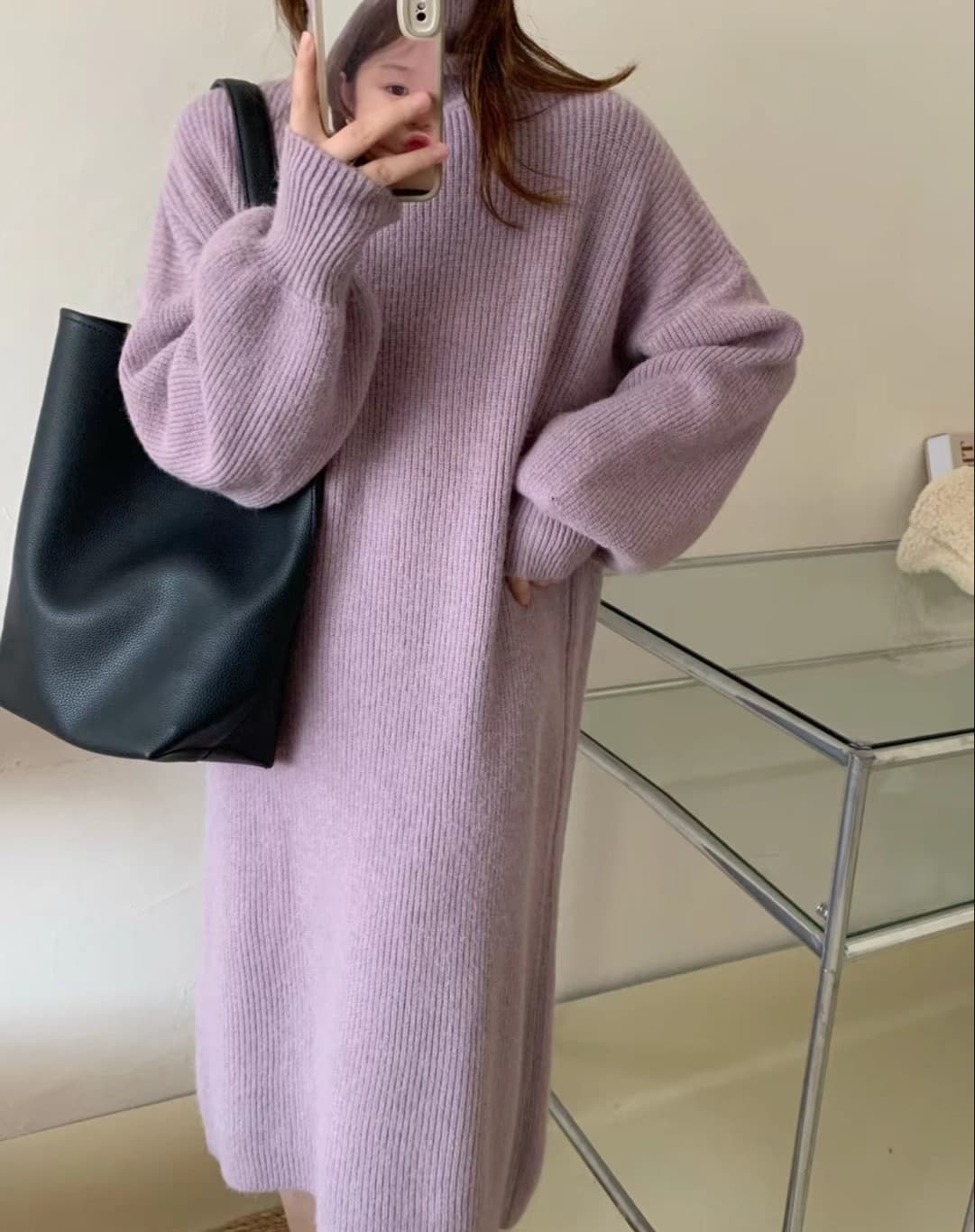 大人ワンピース ロング シンプル大人ニットワンピース