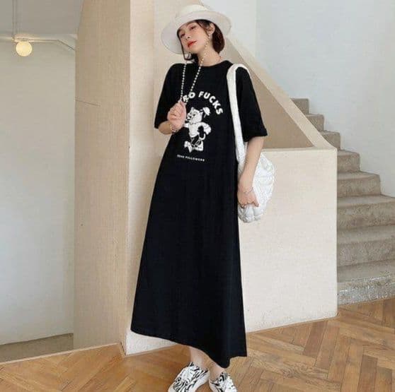 大人ワンピース ロング バックデザイン水玉切替ロングワンピース