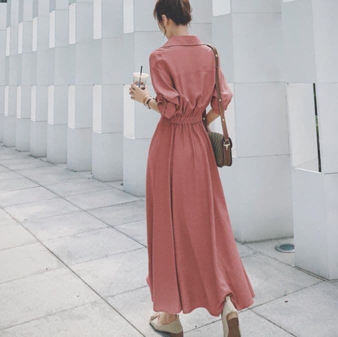 大人ワンピース ロング 上品シルエットシャツロングワンピース