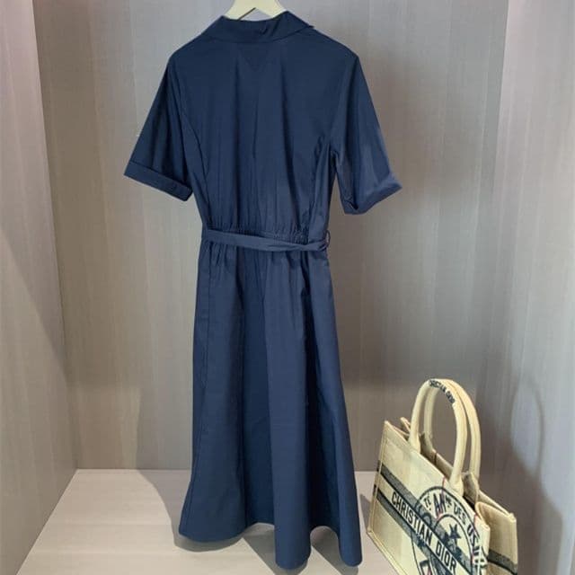 大人ワンピース ロング 上品シルエット フレアシャツワンピース