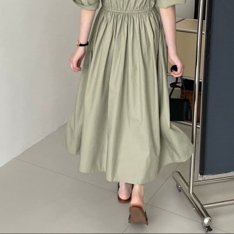 大人ワンピース ロング ゆったり五分袖シルエットロングワンピース