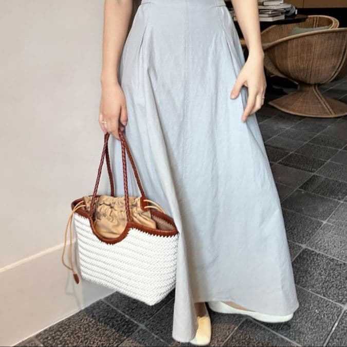 大人ワンピース ロング ナチュラル風合いフレアロングワンピース