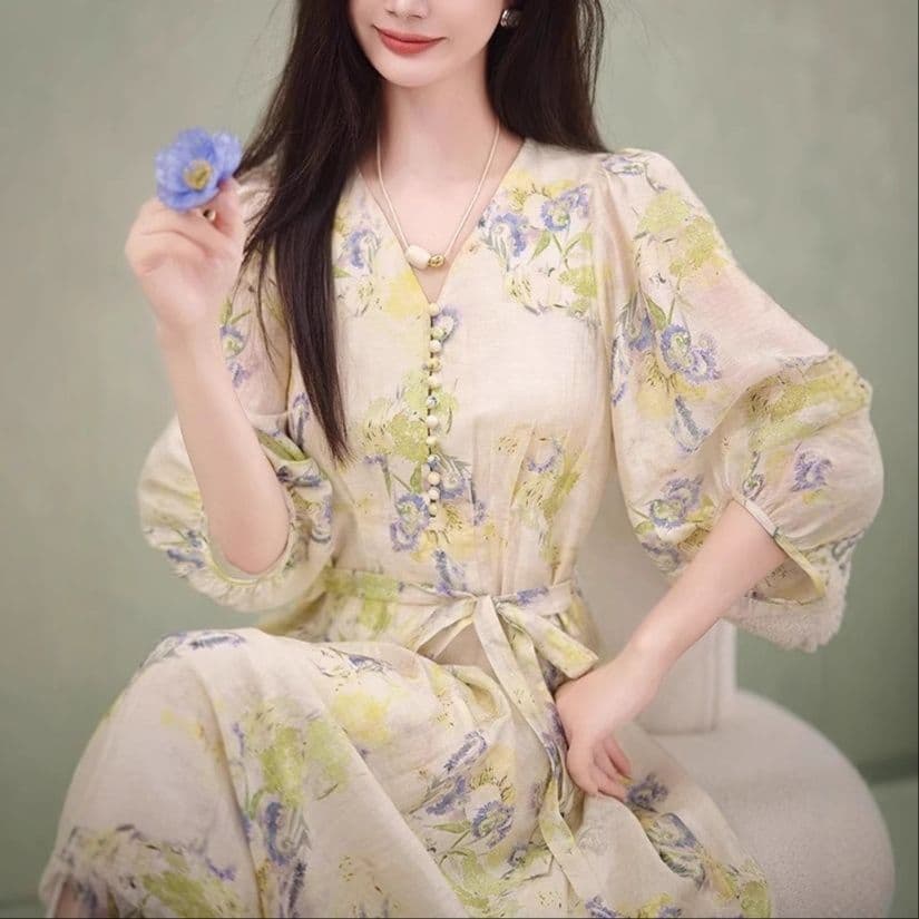 大人ワンピース ロング 花園の詩 ふんわり袖ロングワンピース