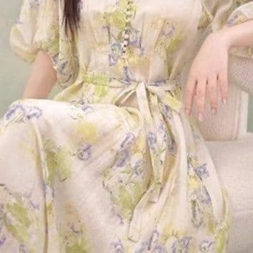 大人ワンピース ロング 花園の詩 ふんわり袖ロングワンピース