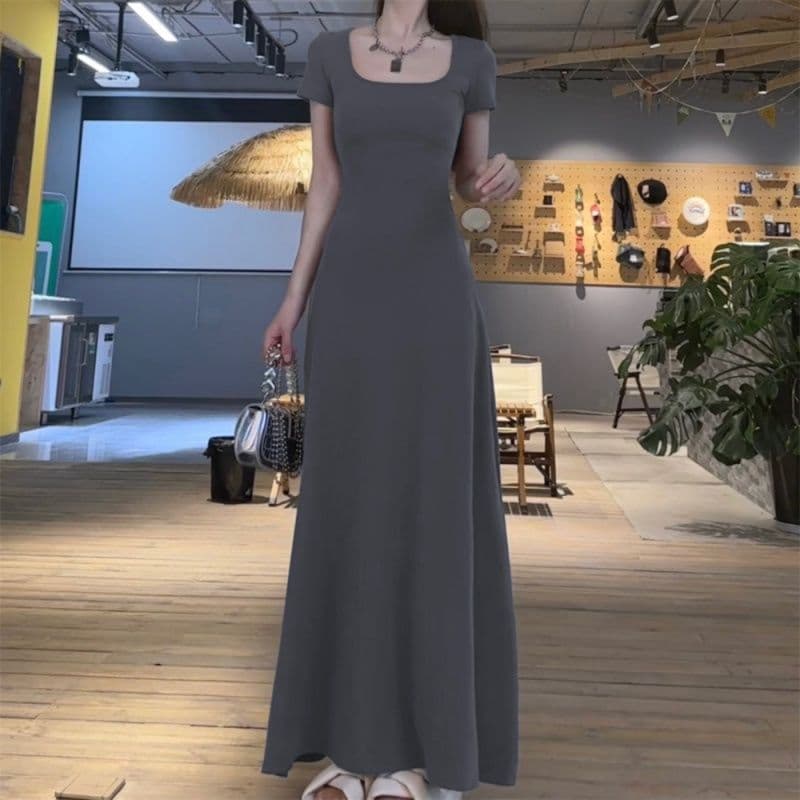 大人ワンピース マキシ 優美スクエアネックマキシワンピース