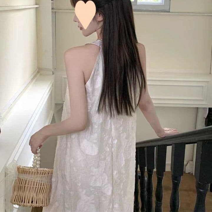 大人ワンピース ロング 立体刺繍ホルターネックロングワンピース