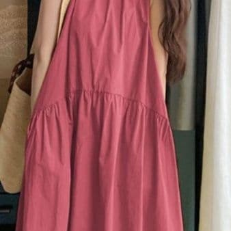 大人ワンピース マキシ シンプル切替ギャザーマキシワンピース