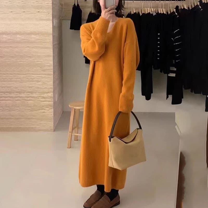 大人ワンピース ロング ふんわり柔らか大人の優美ニットワンピース