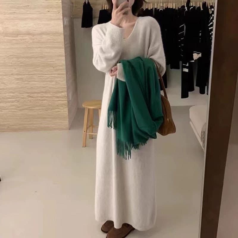 大人ワンピース ロング ふんわり柔らか大人の優美ニットワンピース