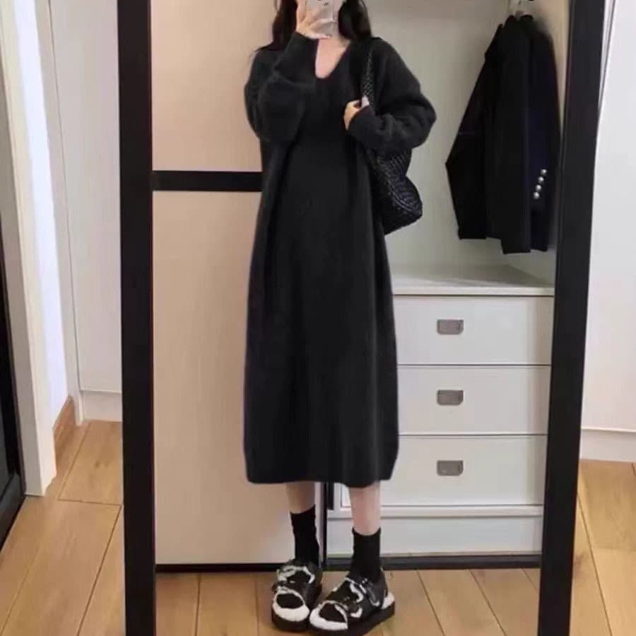 大人ワンピース ロング ふんわり柔らか大人の優美ニットワンピース
