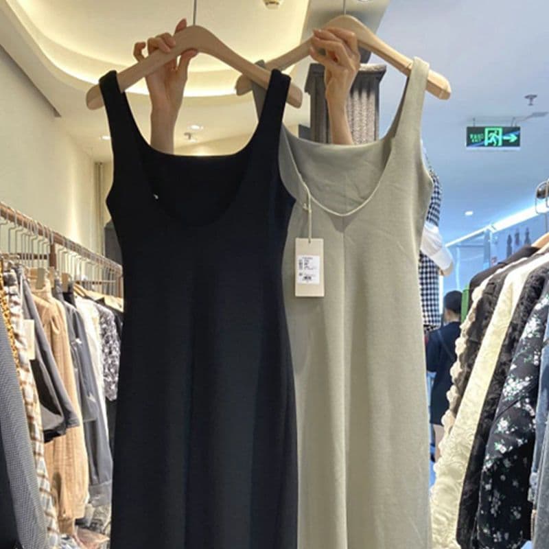 大人ワンピース ロング シンプル美シルエットキャミソールワンピース