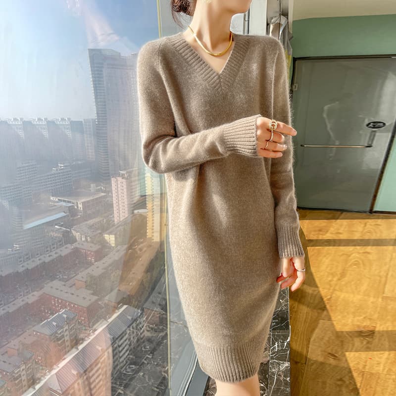 大人ワンピース ロング しなやか上質カシミヤ大人ニットワンピース