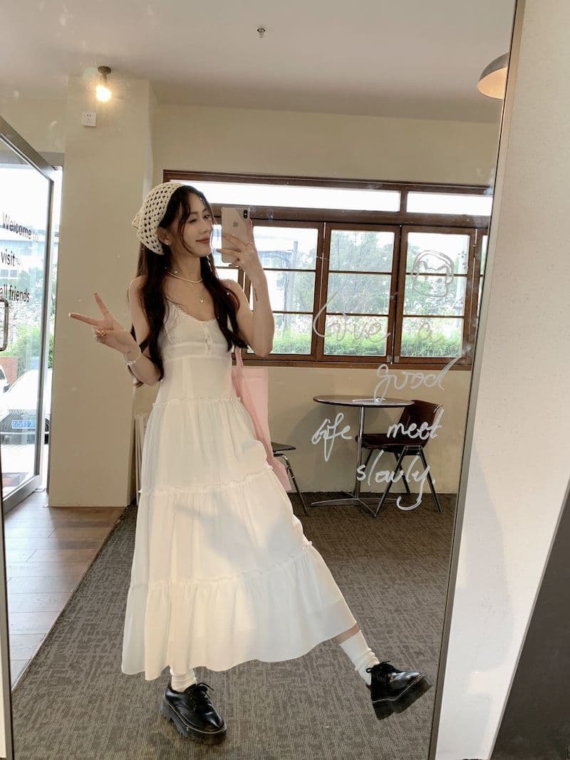 大人ワンピース ロング フリル切替ティアードマキシワンピース