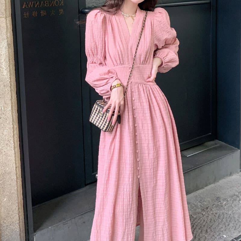 大人ワンピース ロング ふんわり袖 大人華やぎワンピース
