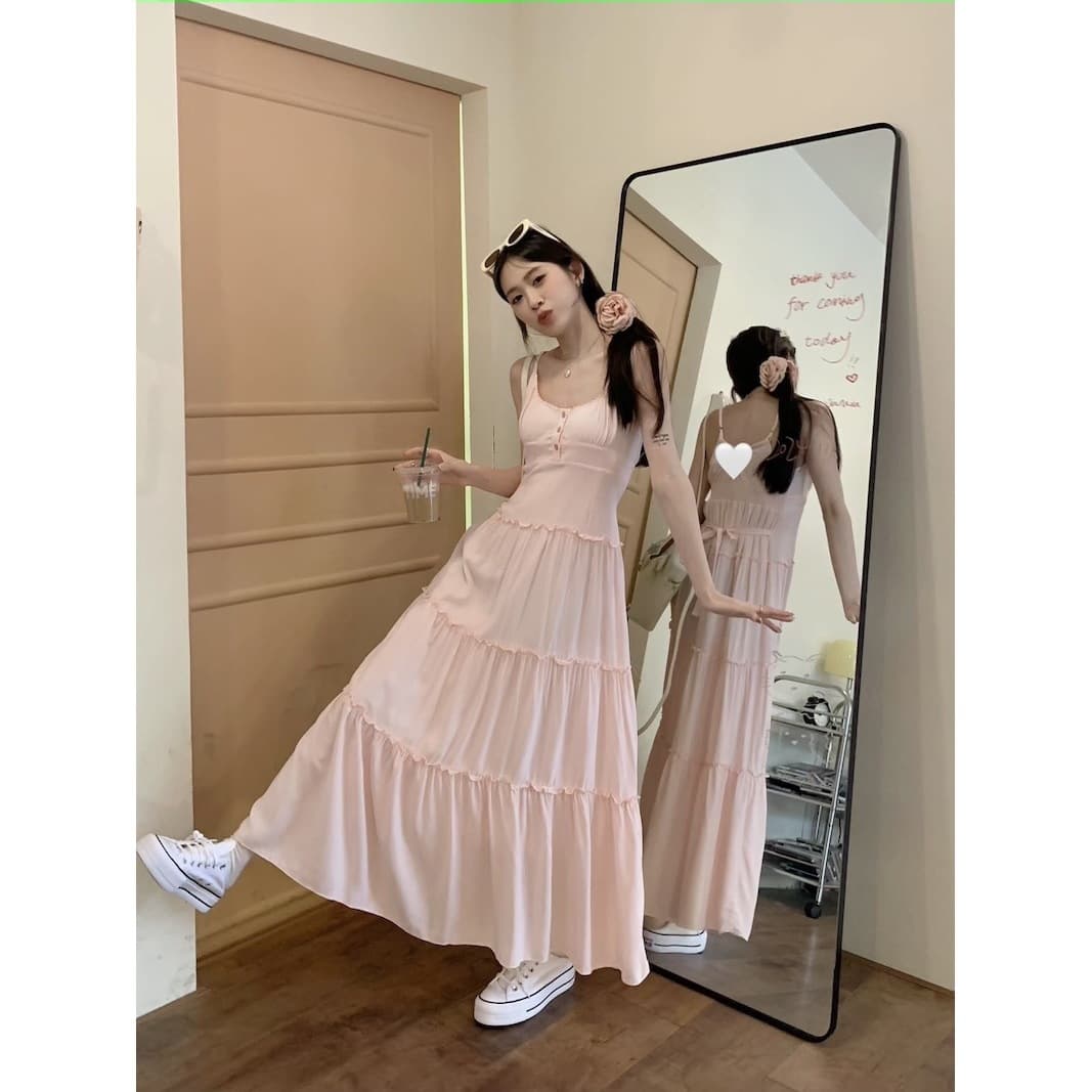大人ワンピース ロング フリル切替ティアードマキシワンピース