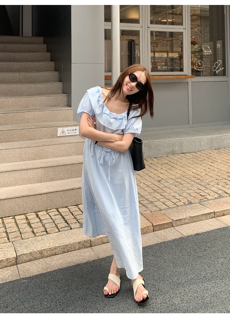 大人ワンピース ロング フリルデコルテ リゾートロングワンピース