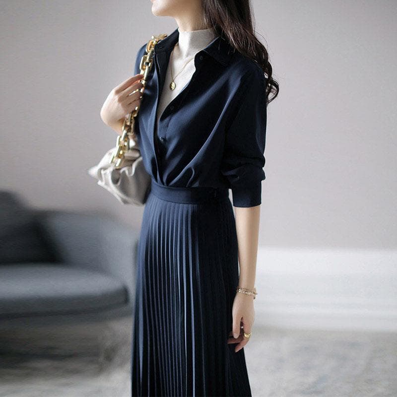 大人ワンピース ロング上品プリーツロングワンピース