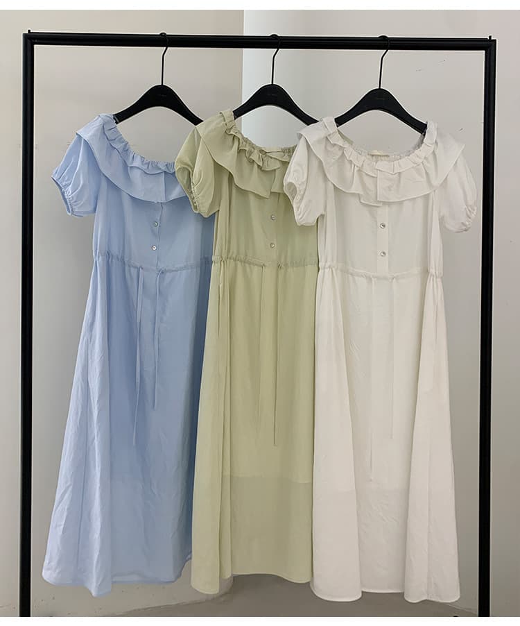 大人ワンピース ロング フリルデコルテ リゾートロングワンピース