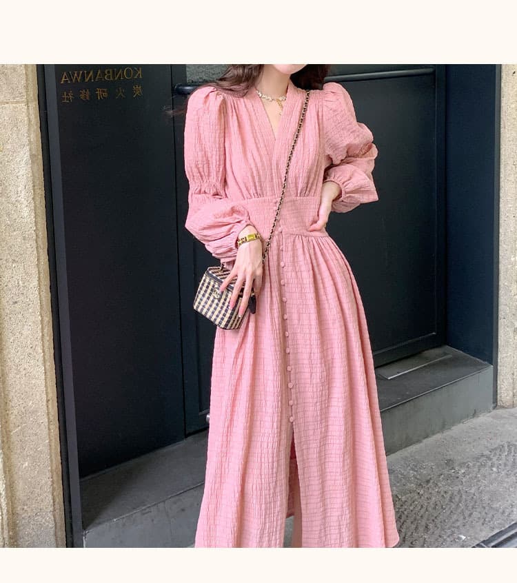 大人ワンピース ロング ふんわり袖 大人華やぎワンピース