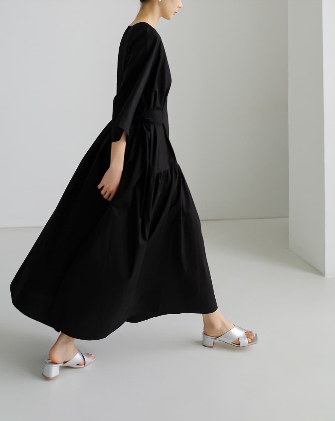 大人ワンピース ロング ギャザーたっぷり大人ゆったりワンピース