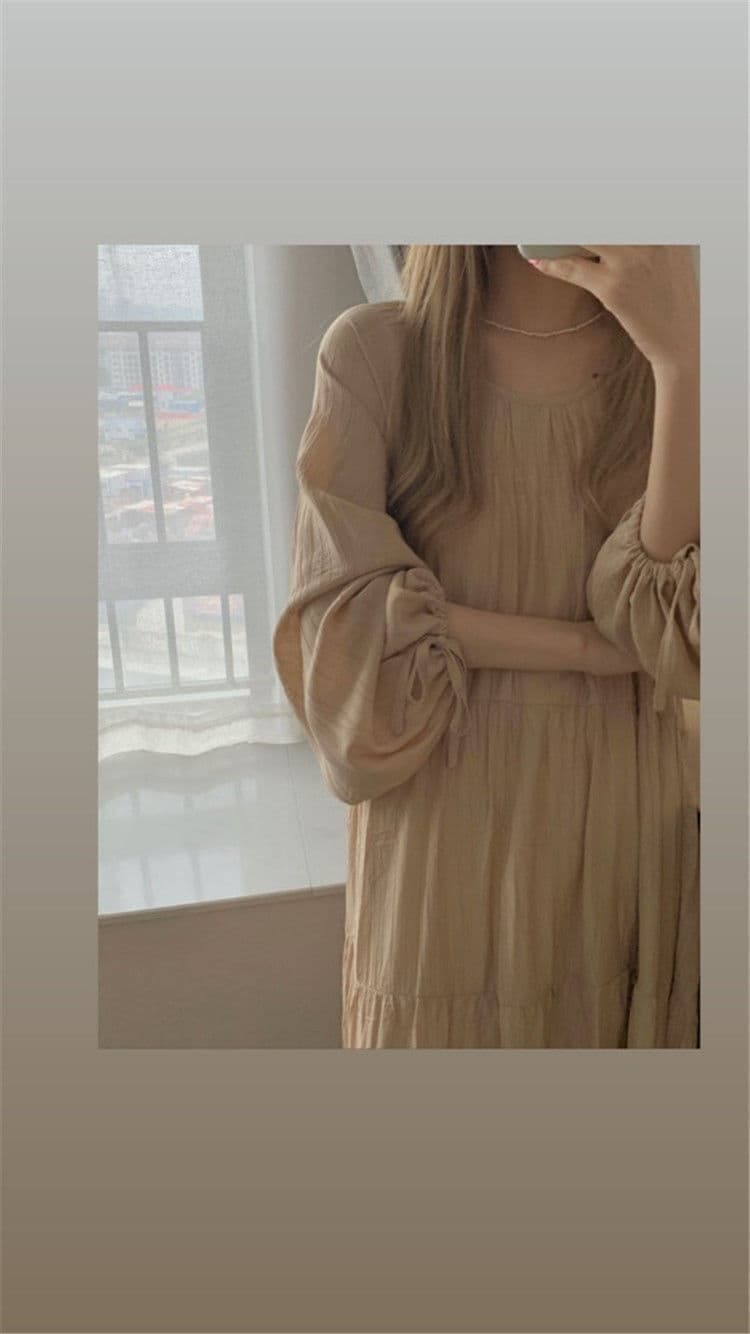 大人ワンピース ロング ふんわり袖のティアードワンピース