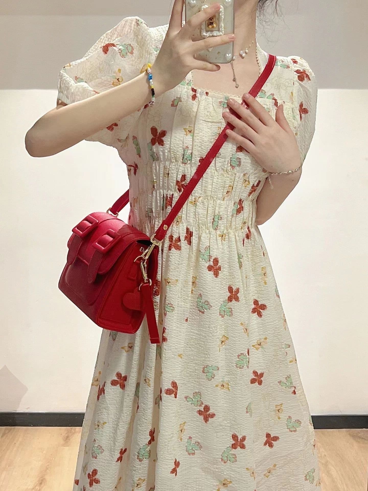 大人ワンピース ロング 花柄シャーリング大人ロングワンピース