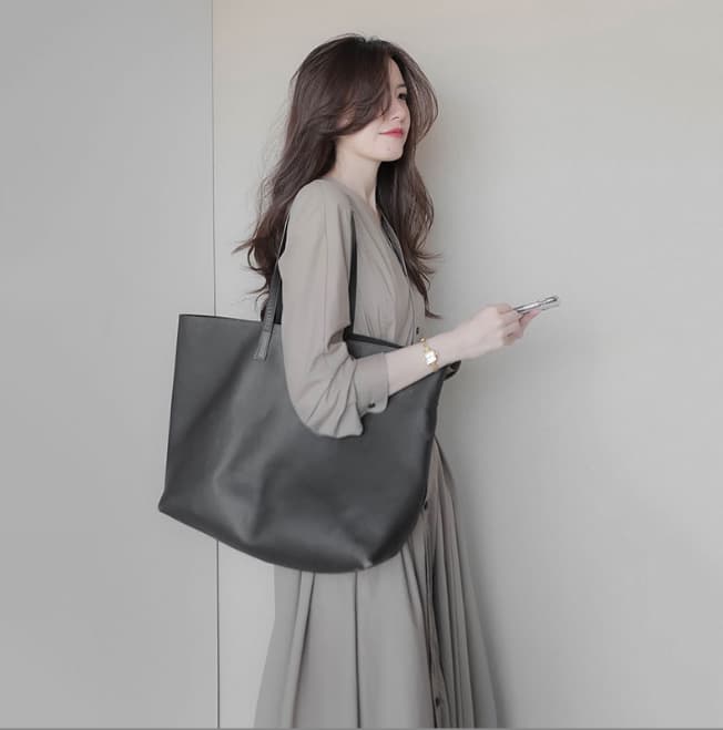 大人ワンピース きれいめ長袖ワンピース ロング丈 ブイネック ウエストリボン グレージュ