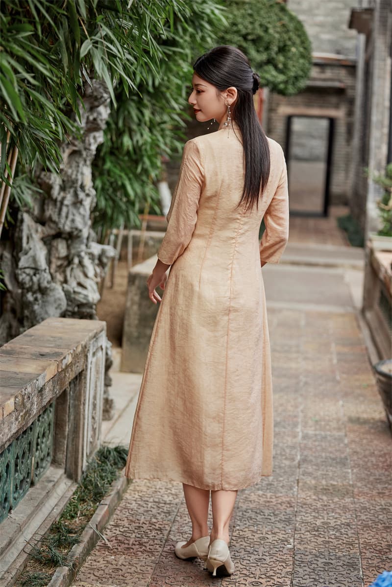 大人ワンピース ロング 優美なプリーツ チャイナ風ワンピース